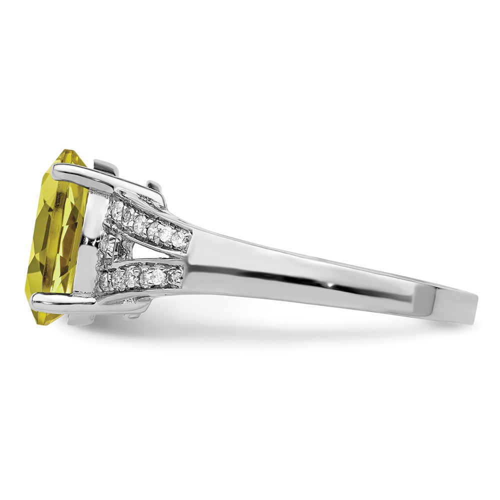 Sterling Silver Rhodium Diam. & Lemon Quartz Ring