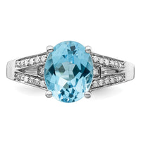 Sterling Silver Rhodium Diam. & Sky Blue Topaz Ring