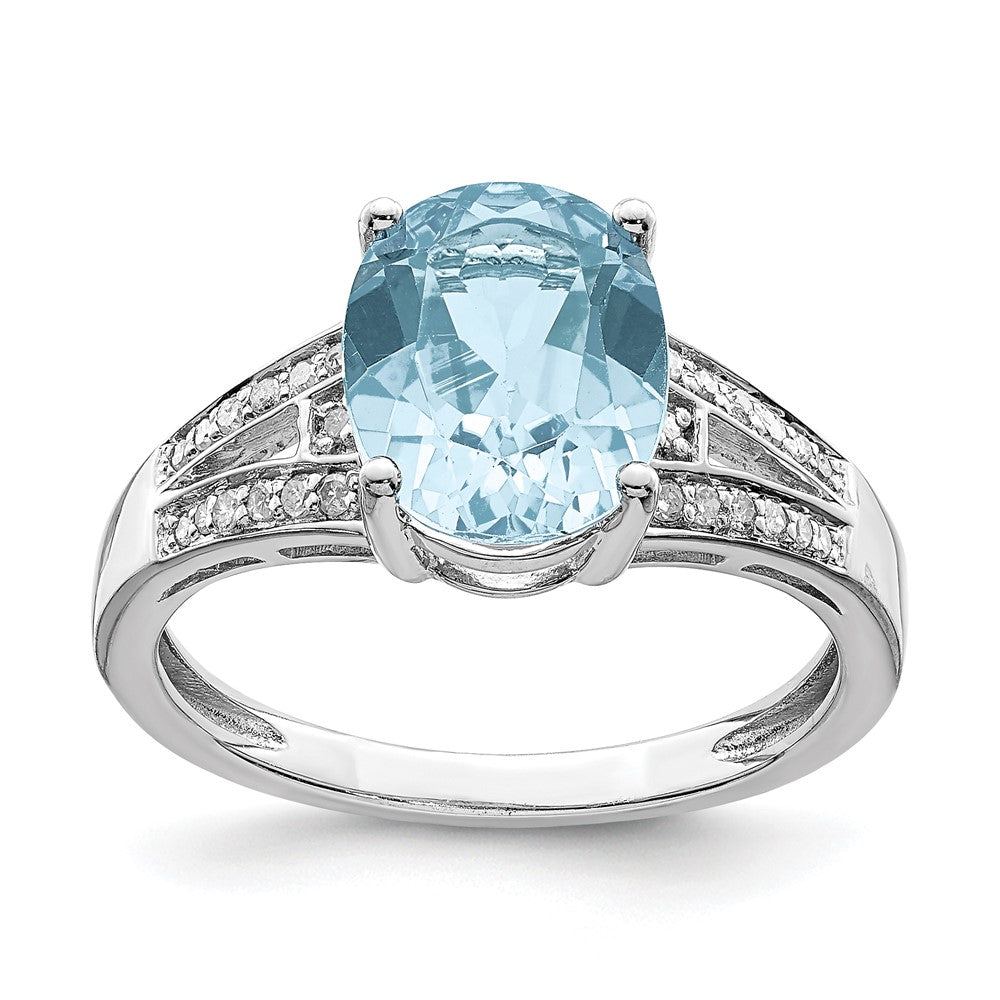 Sterling Silver Rhodium Diam. & Sky Blue Topaz Ring