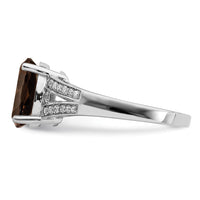Sterling Silver Rhodium Diam. & Oval Smoky Quartz Ring