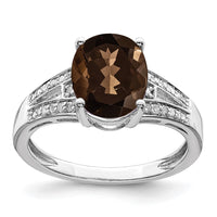 Sterling Silver Rhodium Diam. & Smoky Quartz Ring