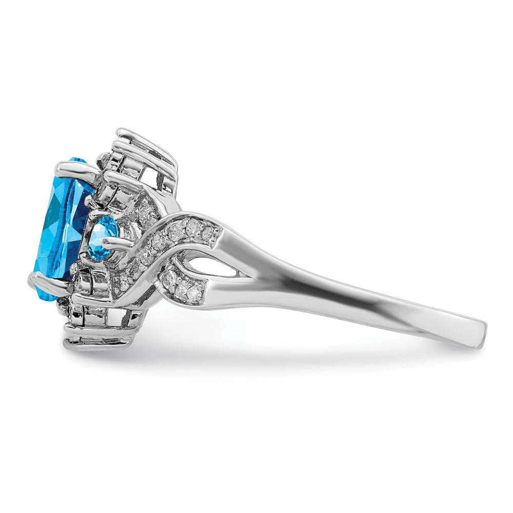 Sterling Silver Rhodium Diam. & Blue Topaz Ring