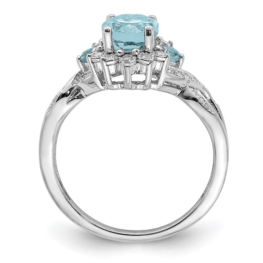 Sterling Silver Rhodium Diam. & Sky Blue Topaz Ring