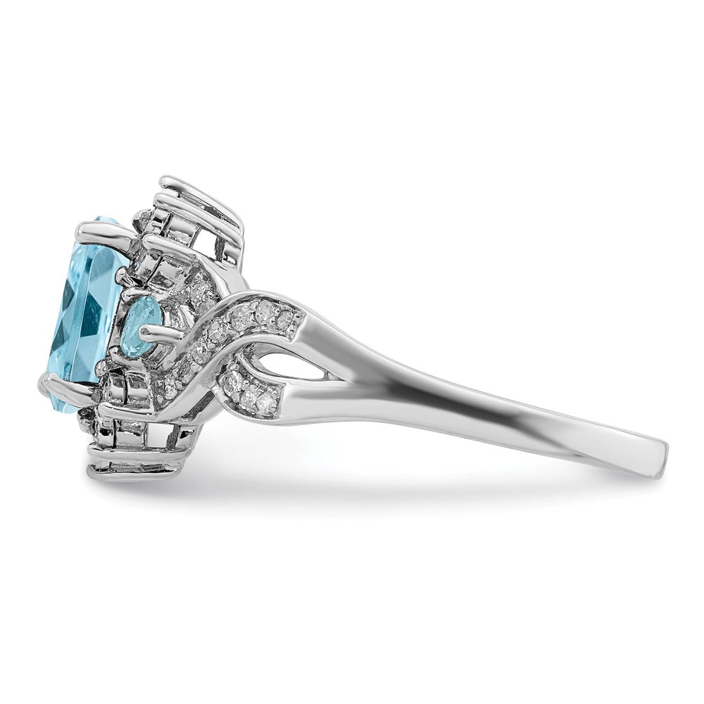 Sterling Silver Rhodium Diam. & Sky Blue Topaz Ring