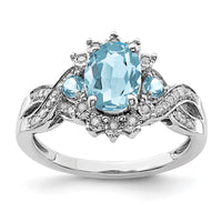 Sterling Silver Rhodium Diam. & Sky Blue Topaz Ring