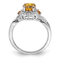 Sterling Silver Rhodium Diam. & Oval Whiskey Quartz Ring