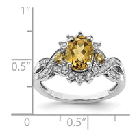 Sterling Silver Rhodium Diam. & Oval Whiskey Quartz Ring
