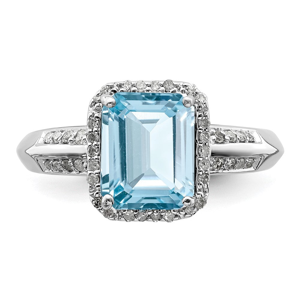 Sterling Silver Rhodium Diam. & Sky Blue Topaz Ring