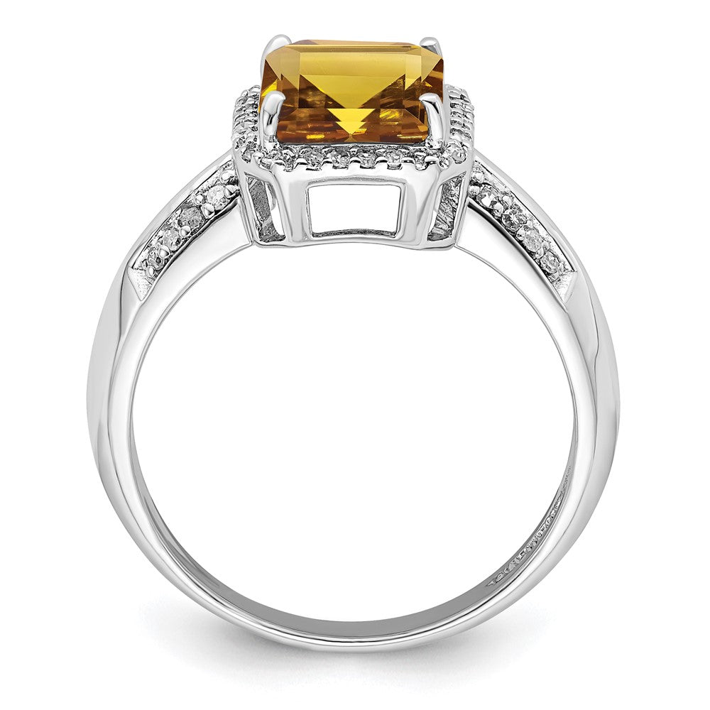 Sterling Silver Rhodium Octagonal Diam. & Whiskey Quartz Ring