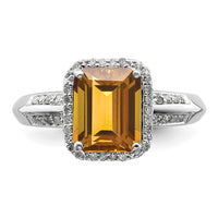 Sterling Silver Rhodium Diam. & Whiskey Quartz Ring