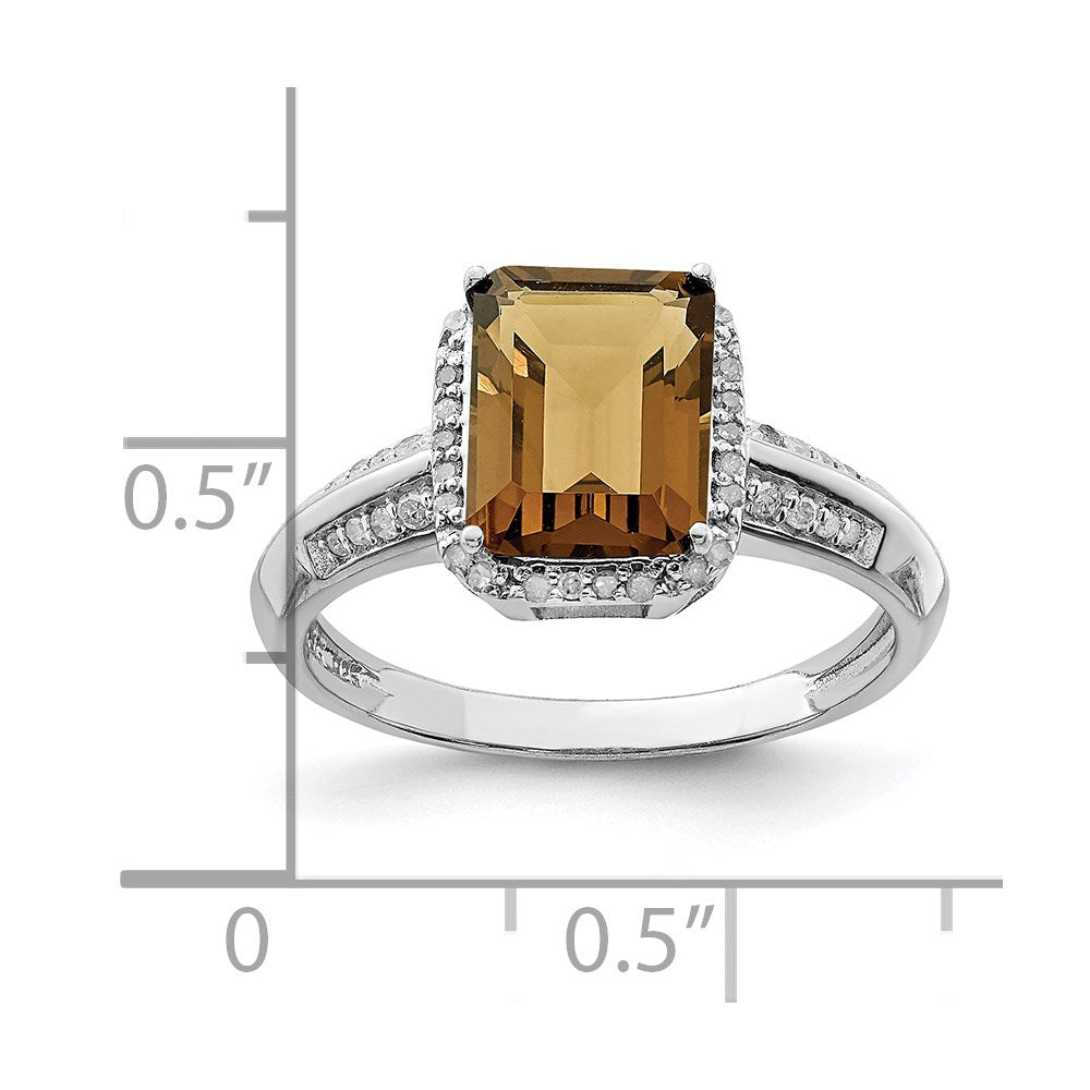Sterling Silver Rhodium Diam. & Whiskey Quartz Ring