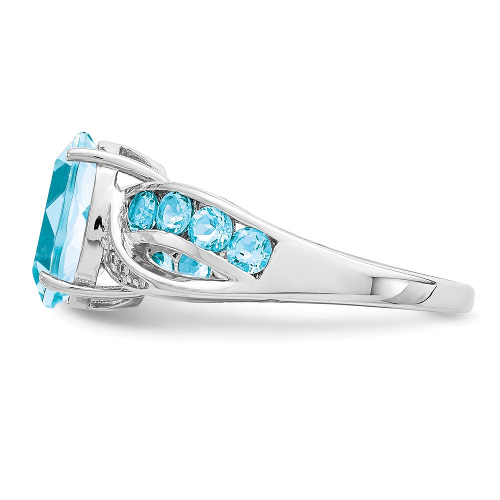 Sterling Silver Rhodium Diam. & Sky Blue Topaz Ring