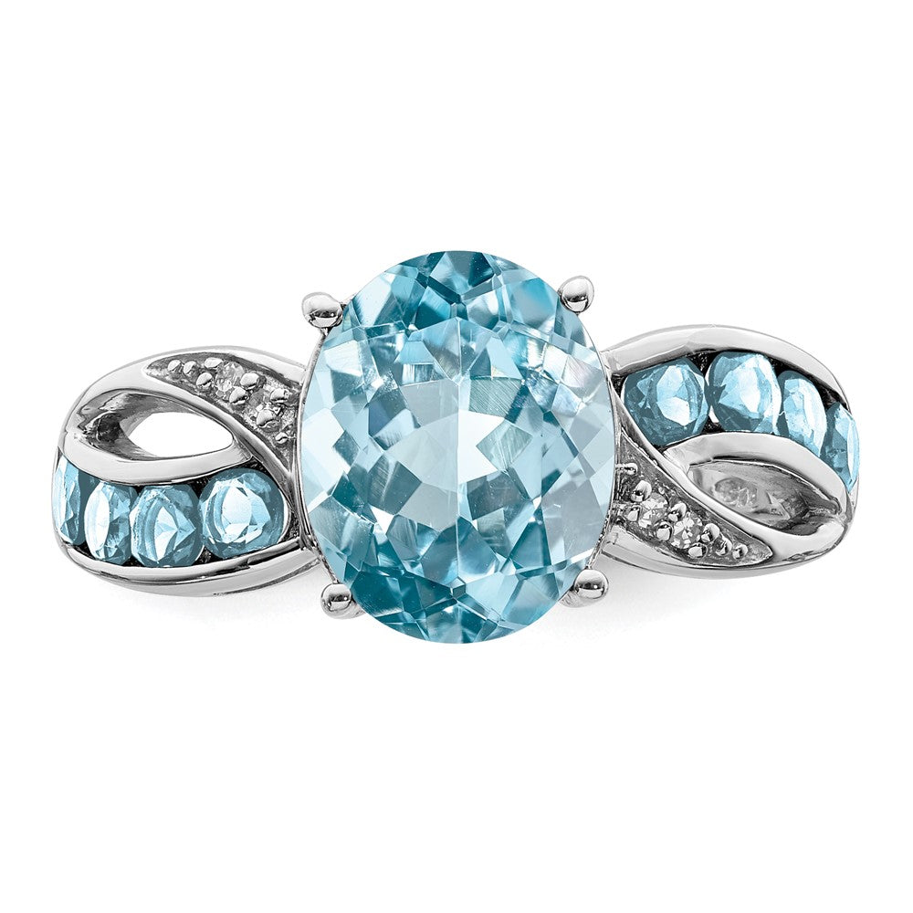 Sterling Silver Rhodium Diam. & Sky Blue Topaz Ring