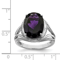Sterling Silver Rhodium-plated Oval Amethyst Ring