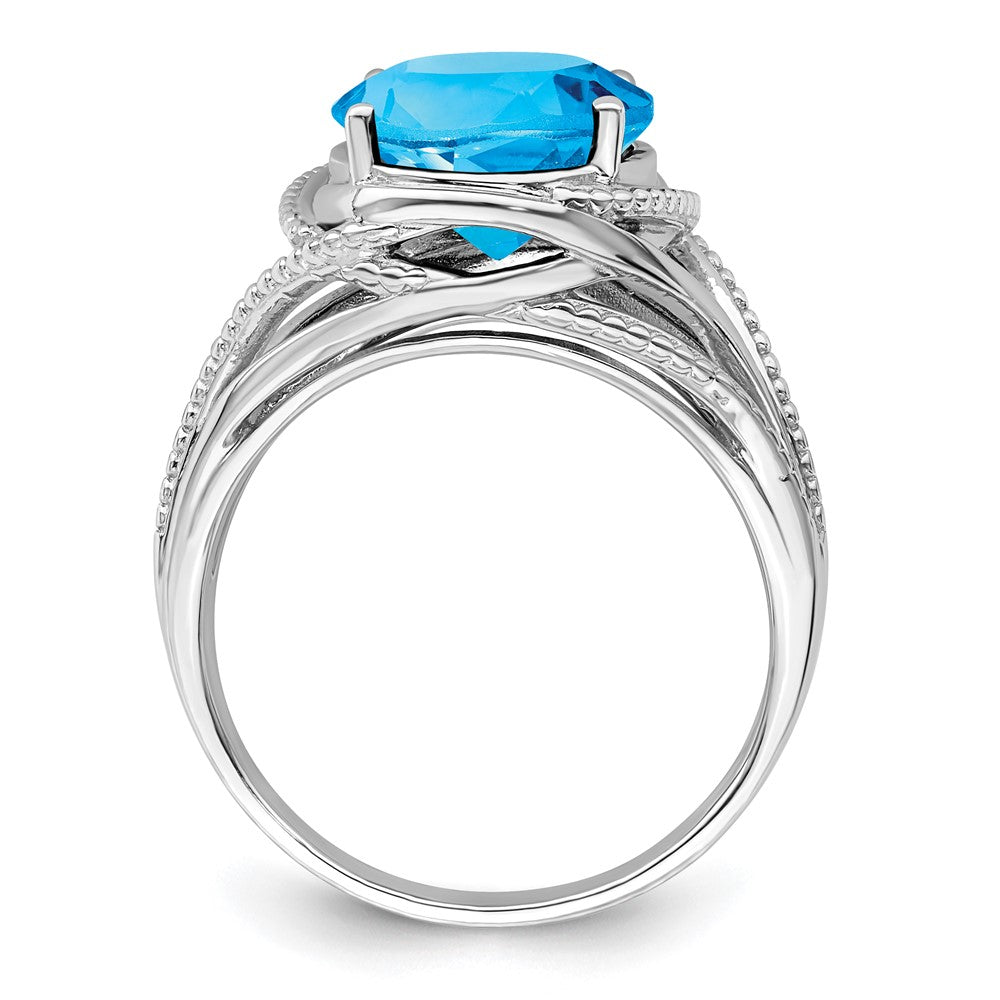 Sterling Silver Rhodium Oval Blue Topaz Ring