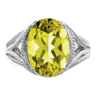 Sterling Silver Rhodium Oval Lemon Quartz Ring