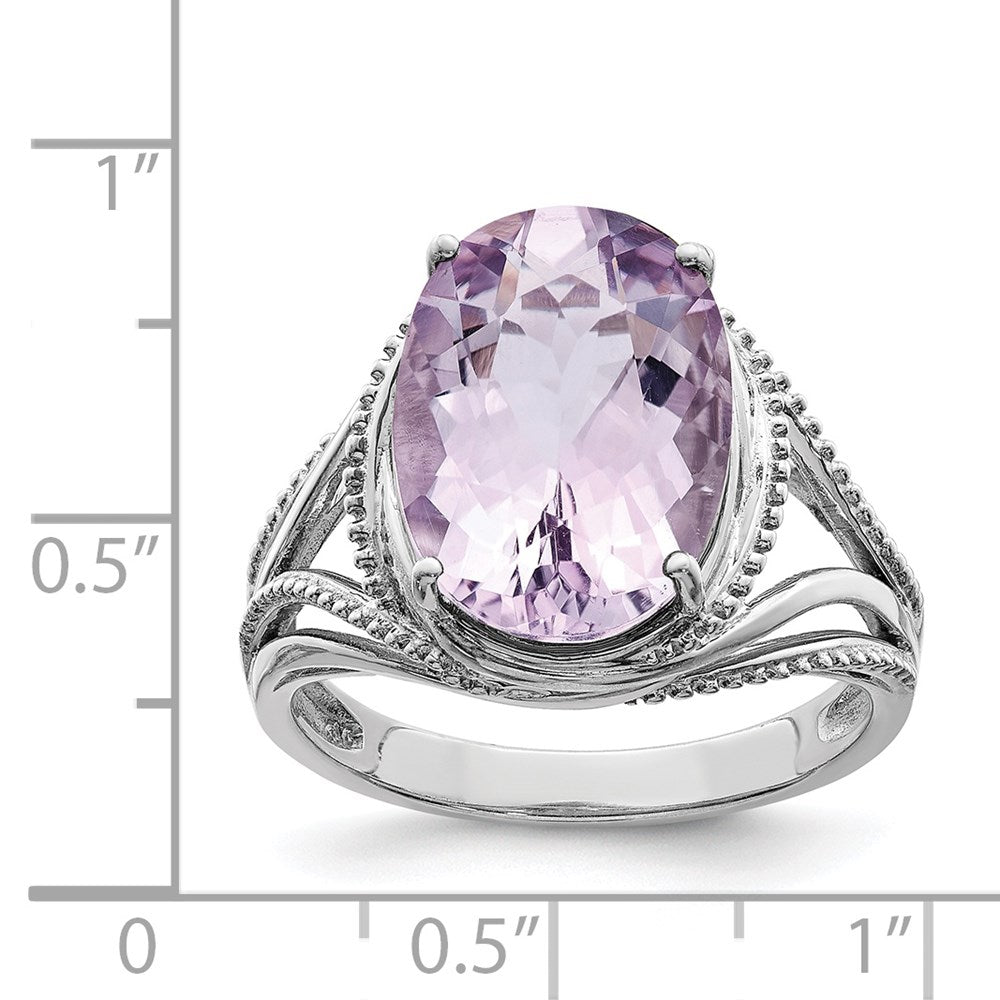 Sterling Silver Rhodium Oval Pink Quartz Ring