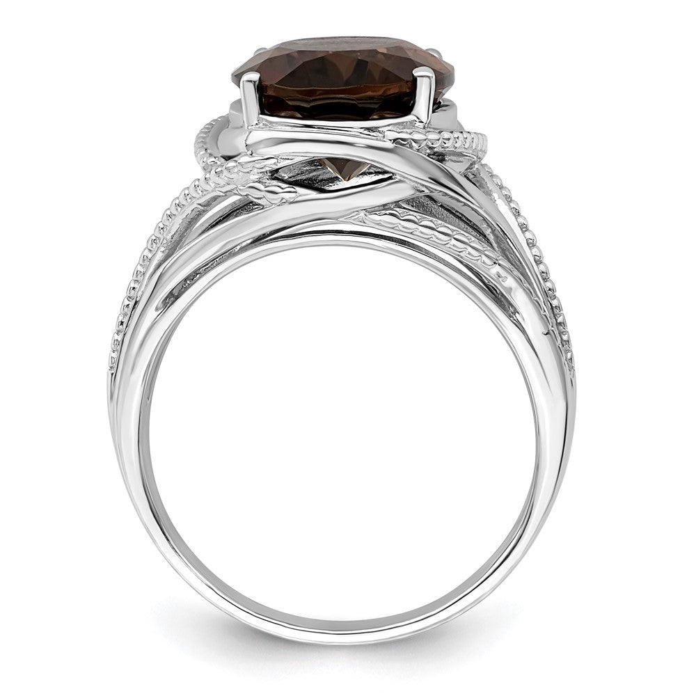 Sterling Silver Rhodium Oval Smoky Quartz Ring