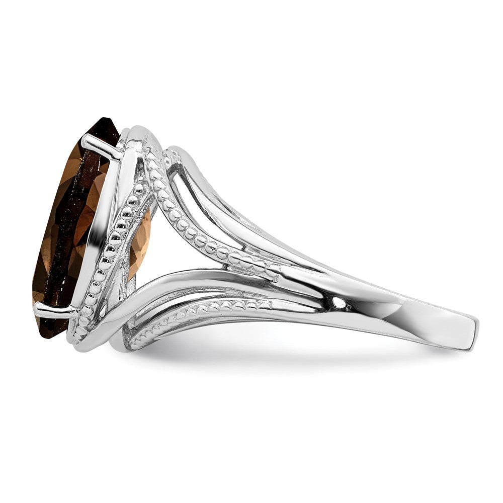 Sterling Silver Rhodium Oval Smoky Quartz Ring