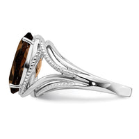 Sterling Silver Rhodium Oval Smoky Quartz Ring