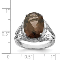 Sterling Silver Rhodium Oval Smoky Quartz Ring