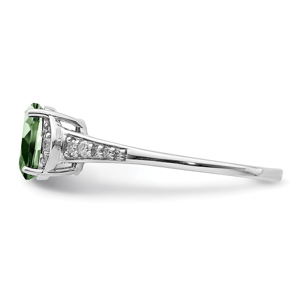 Sterling Silver Rhodium Oval Green Quartz & Diam. Ring