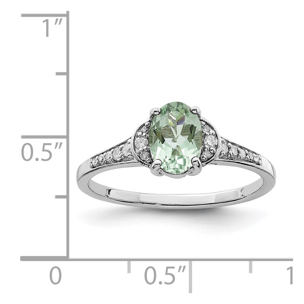 Sterling Silver Rhodium Oval Green Quartz & Diam. Ring