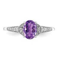Sterling Silver Rhodium-plated Diamond & Amethyst Ring
