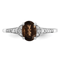Sterling Silver Rhodium Smoky Quartz & Diam. Ring