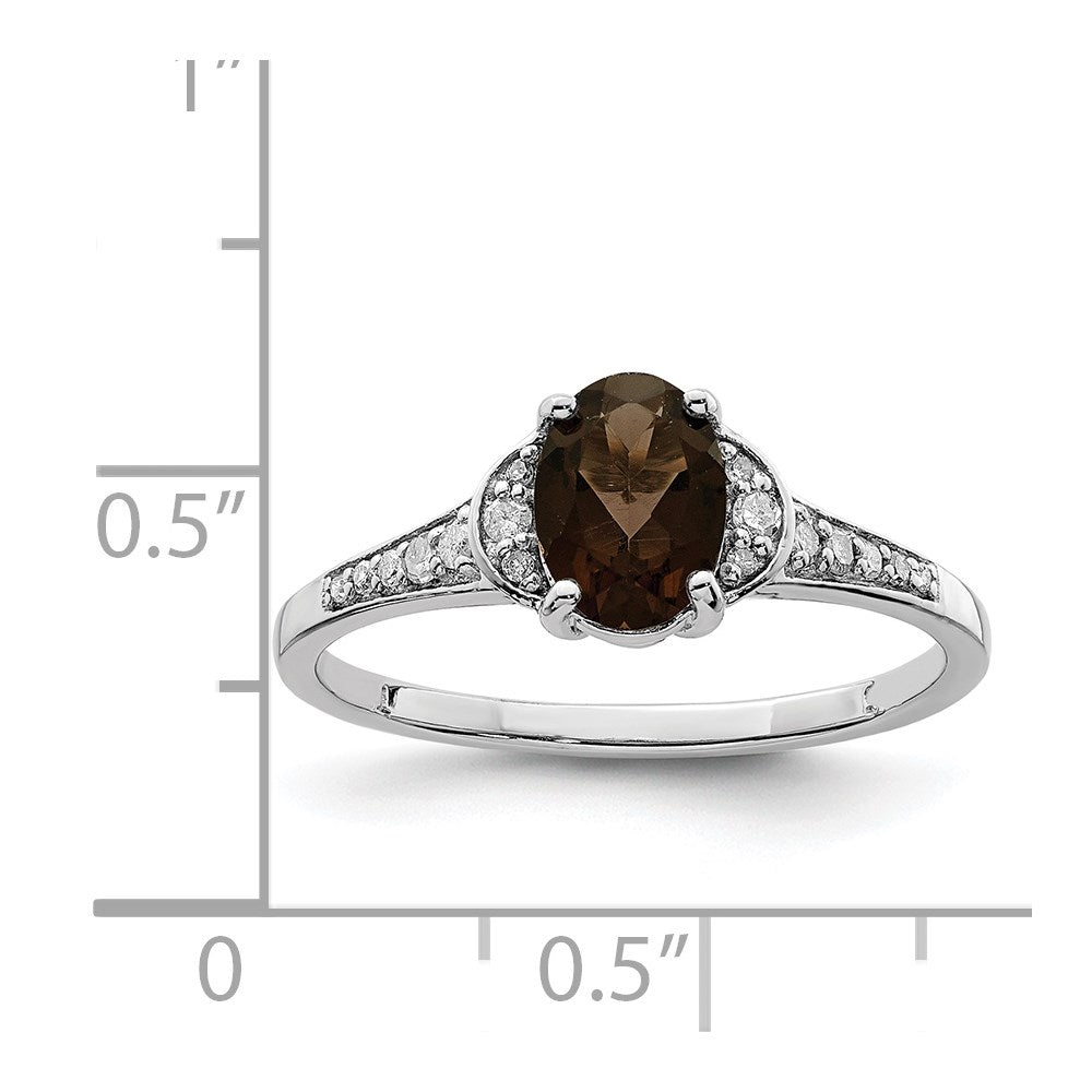Sterling Silver Rhodium Smoky Quartz & Diam. Ring
