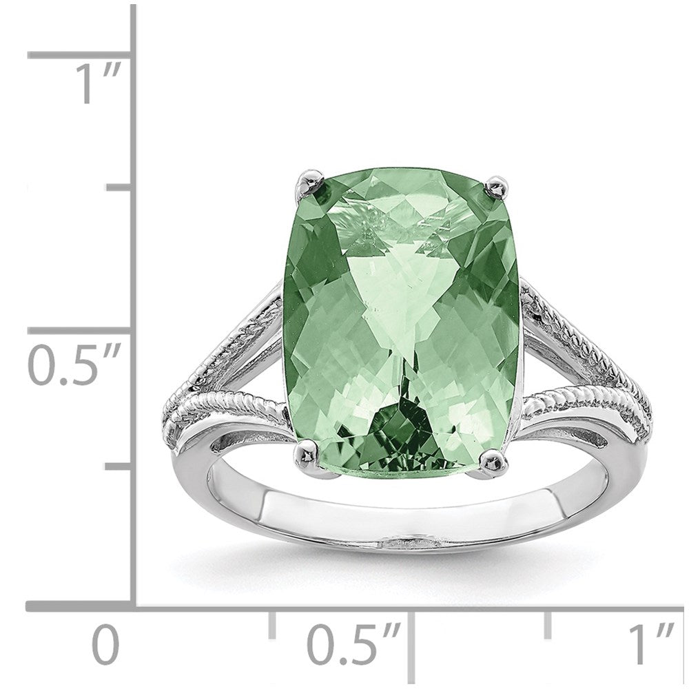 Sterling Silver Rhodium Checker-Cut Green Quartz Ring