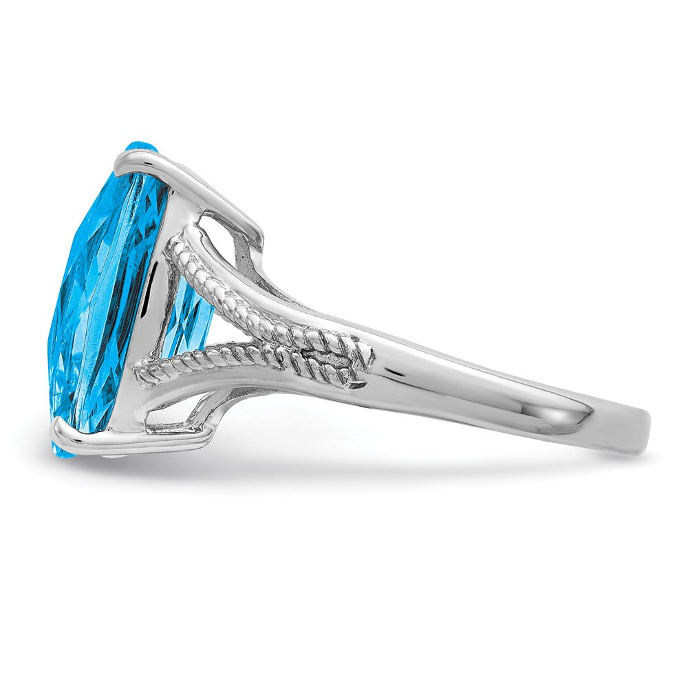 Sterling Silver Rhodium Checker-Cut Blue Topaz Ring