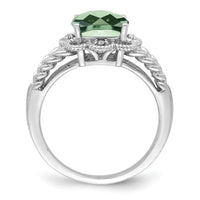 Sterling Silver Rhodium Checker-Cut Green Quartz & Diam. Ring