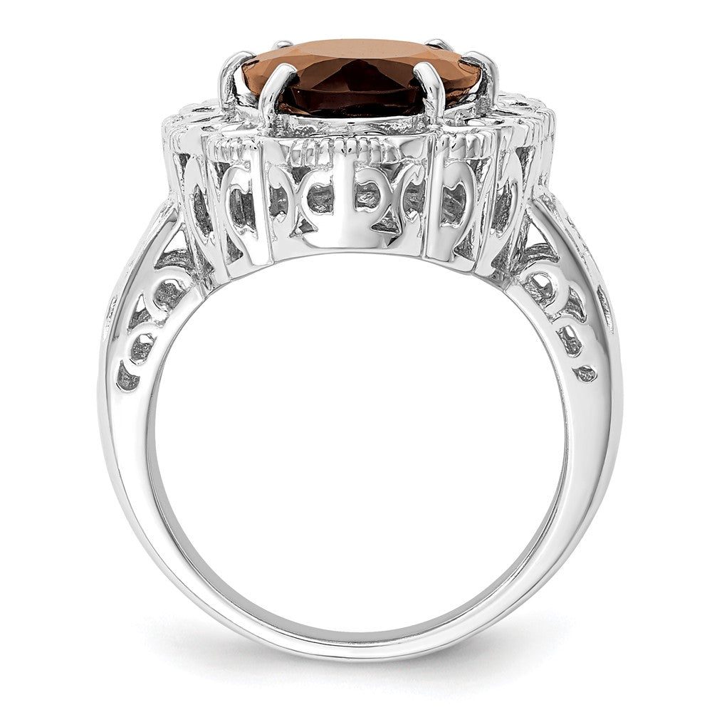 Sterling Silver Rhodium Oval Smoky Quartz Ring