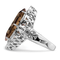 Sterling Silver Rhodium Oval Smoky Quartz Ring