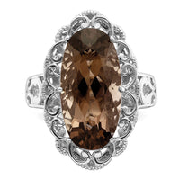 Sterling Silver Rhodium Oval Smoky Quartz Ring