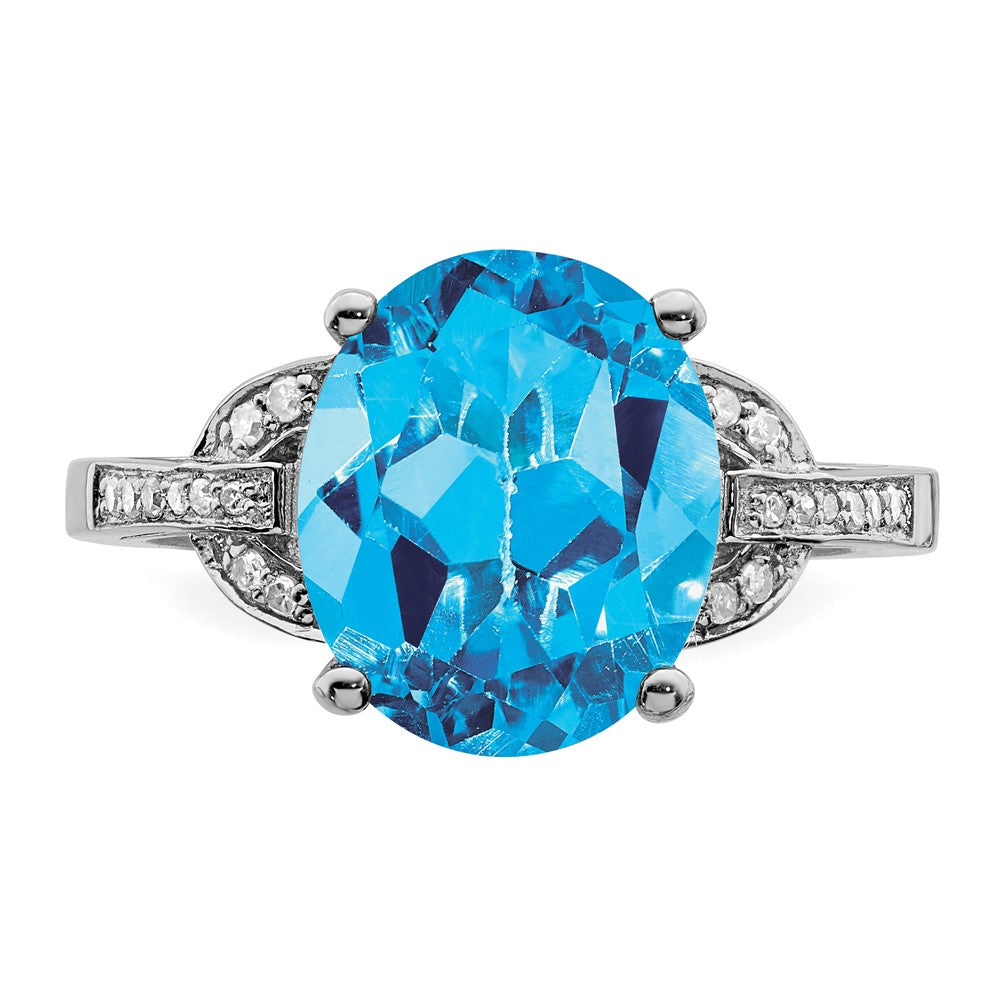 Sterling Silver Rhodium Swiss Blue Topaz & Diam. Ring