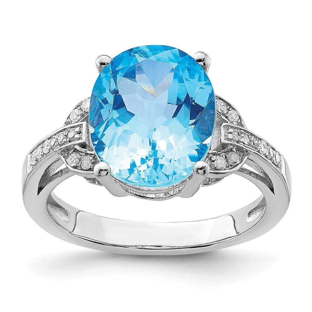 Sterling Silver Rhodium Swiss Blue Topaz & Diam. Ring