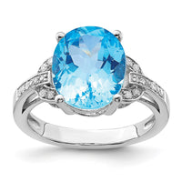 Sterling Silver Rhodium Swiss Blue Topaz & Diam. Ring