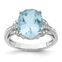 Sterling Silver Rhodium Sky Blue Topaz & Diam. Ring