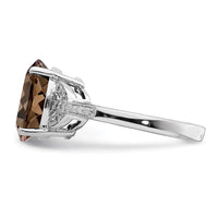 Sterling Silver Rhodium Smoky Quartz & Diam. Ring