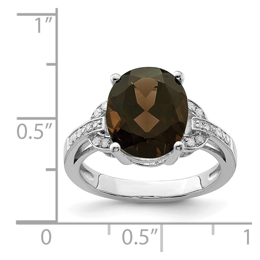 Sterling Silver Rhodium Oval Smoky Quartz & Diam. Ring