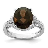 Sterling Silver Rhodium Smoky Quartz & Diam. Ring