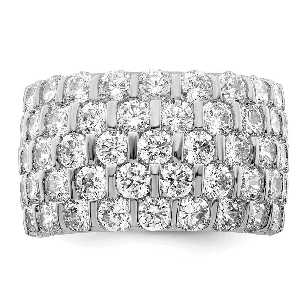Sterling Silver Rhodium-plated CZ Wide Band Ring