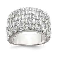 Sterling Silver Rhodium-plated CZ Wide Band Ring