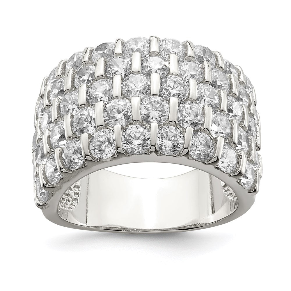 Sterling Silver Rhodium-plated CZ Wide Band Ring