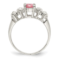 Sterling Silver Pink Round CZ w/Side Stones Ring