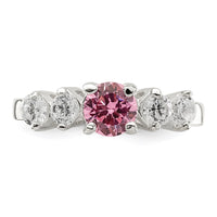 Sterling Silver Pink Round CZ w/Side Stones Ring