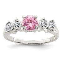 Sterling Silver Pink Round CZ w/Side Stones Ring