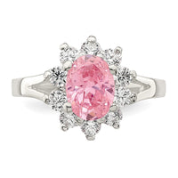 Sterling Silver Pink Oval CZ Cluster Ring